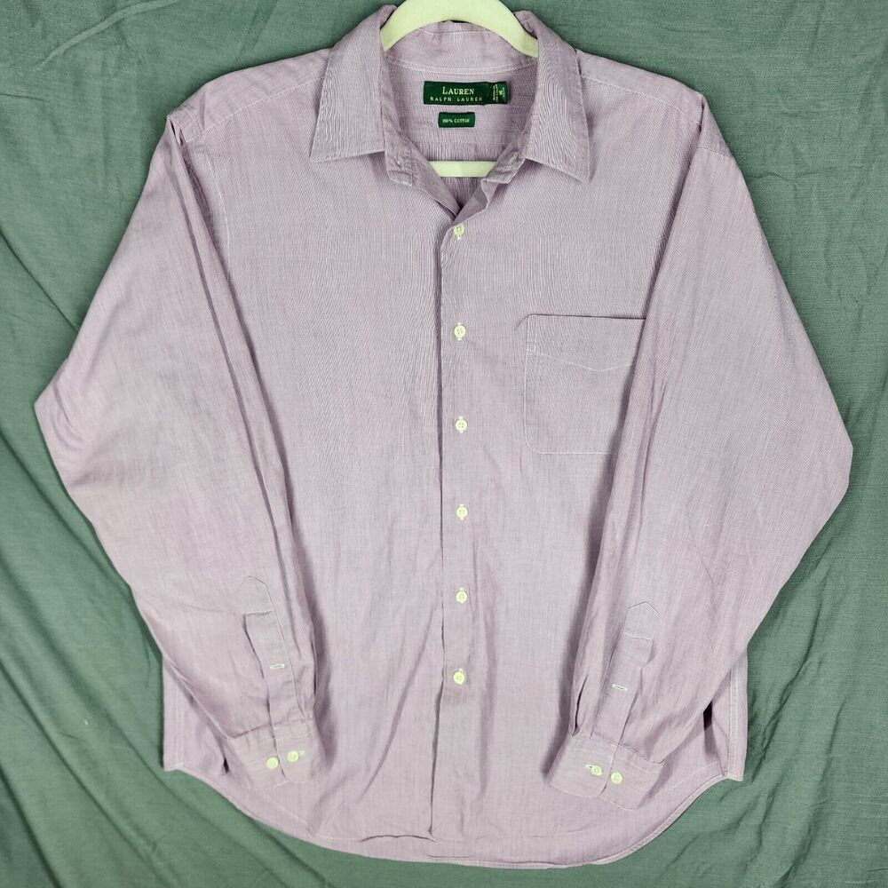 Lauren Ralph Lauren Dress Shirt Mens Size 16 30/35 Pink Button Up 100% Cotton